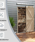 Installed 6 Foot Box Rail Barn Door Hardware Kit Heavy Duty Silver Sliding Track System on outdoor wooden barn door