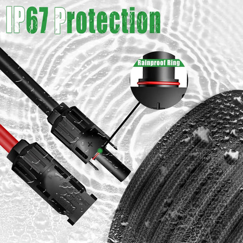 Heavy Duty 20 Foot Solar Extension Cable 10AWG IP67 Waterproof With Male And Female Connectors in rain