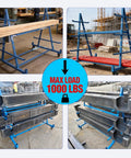 Heavy Duty Double Sided Horizontal Material Storage Rack Featuring Adjustable Arms For Lumber PVC Tubes And Steel Pipe with 1000 lbs max load.