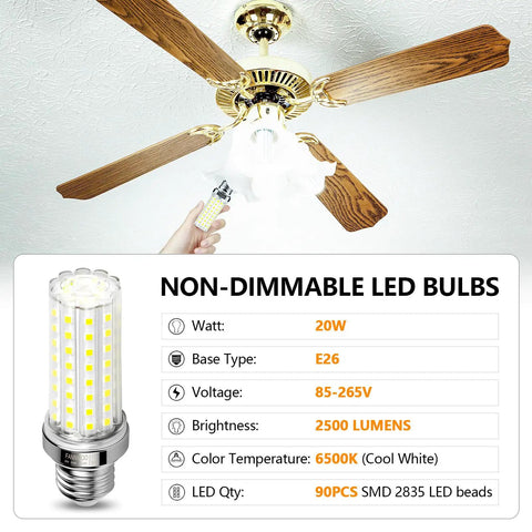 LED Corn Bulb 150W Equivalent 2500 Lumens 6500K Cool Daylight White Non Dimmable E26/E27 Base Ceiling Fan Lights packaging details