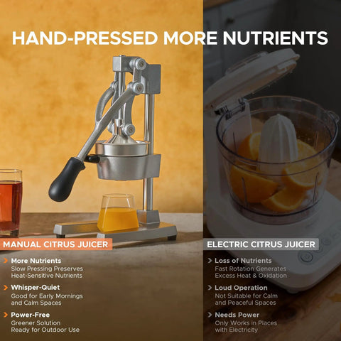 Manual Citrus Juicer Heavy Duty Cast Iron Press With Removable Strainer for Oranges Lemons Grapefruit and Pomegranate, Gray