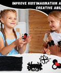 Kid Friendly Chenille Stem Craft Sticks 200 Pack Black Pipe Cleaners 6mm Diameter 12 Inch Length For DIY Projects Arts And Crafts For Kids And Adults Halloween Christmas Gift Idea, kids holding black chenille crafts