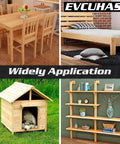 Various wooden furniture including dining table, bed frame, dog house, and shelves showcasing wide application of wood products.