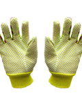 Soft Jersey Garden Gloves For Women Three Pack Assorted Colors Green Red Blue With Flower Print And Knit Wrist 100 Percent Cotton PVC Dots