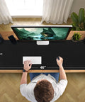 Top view of a desk with a Huge 46 By 17 Inch XXL Thick Gaming Mouse Pad For Gamers Extra Large Extended Desk Mat with non-slip base.