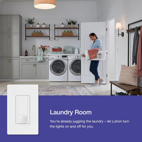 Laundry room with Motion Sensor Light Switch For Indoor Use No Brainer Auto On Auto Off Occupancy Vacancy Sensor Single Pole White Finish