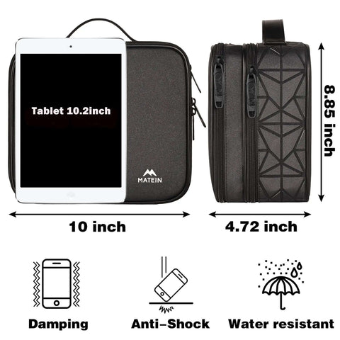 Grab And Go Cable Organizer Bag For Road Trips And Urban Travel Double Layer Electronics Storage Pouch with dimensions 10 inch x 4.72 inch x 8.85 inch.
