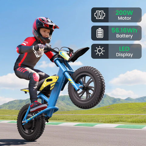 S1 Kids Electric Balance Bike With 200W Motor And 3 Kid Friendly Speed Modes Up To 10 MPH 12 Inch Pneumatic Tires Drum Brake in use