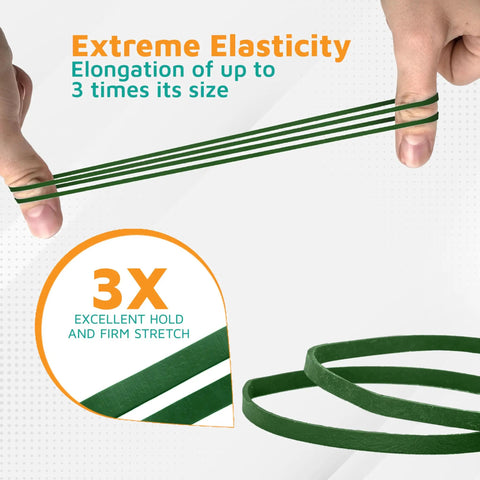 Dark Green Rubber Bands Size 33 3 1/2 In By 1/8 In 100 Pack Strong Elastic Bands stretched to show stretchability