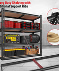 40 Inch Wide Heavy Duty Garage Shelving System With Rolled Edge Columns For Basement Pantry Storage And Workshop Organization Multipurpose Metal Shelves Sturdy Industrial Shelving Racks For Home And Office Use, 4-tier black steel rack