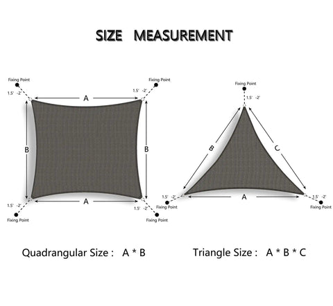 Size measurement diagram for Rectangle Shade Sail 10x13 Outdoor Canopy For Patio And Garden, UV Blocking 95% Shade Solution.