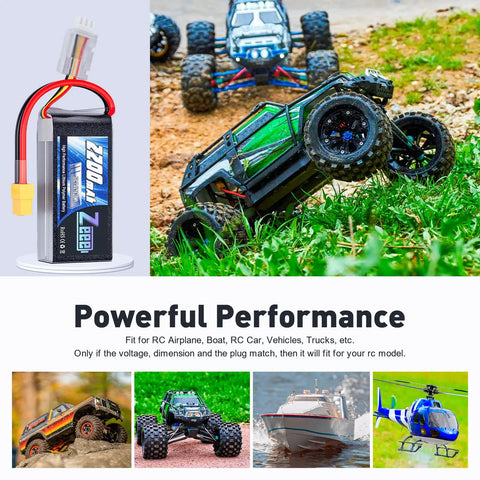2S 2200mAh 7.4V 50C Shorty LiPo Battery Pack with XT60 Connector for RC cars and helicopters