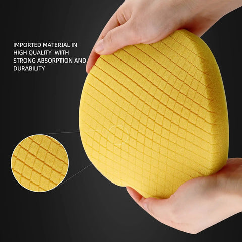 Heavy Cut Swirl Buster T80 Yellow Foam Polishing Pad with 6.5 Inch Face in hands, showing material quality and durability.