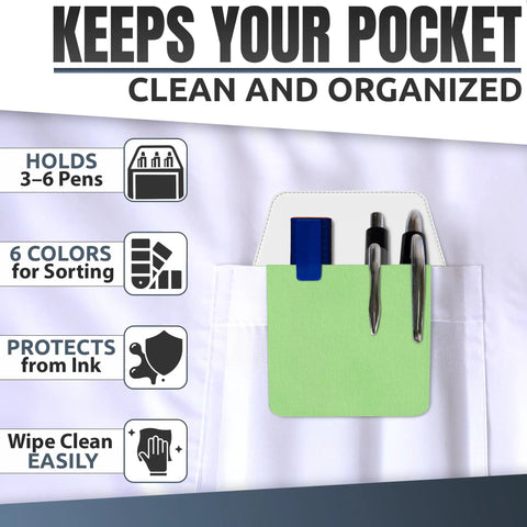 Multi Color Pocket Protectors For Pens And Pencils, Ink Leak Guard For Shirts, Lab Coats, And Pants, Compact 3.2 By 6.1 Inch Pen Organizer