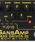 SansAmp Bass Driver DI pedal with extended bass control and midrange tweaks for on-stage or studio tone.