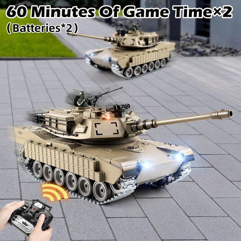 One Eighteen Scale Remote Control M1A2 Abrams Tank With Crazy Realistic Smoke Lights Sound And Recoil Two Point Four Gigahertz in action