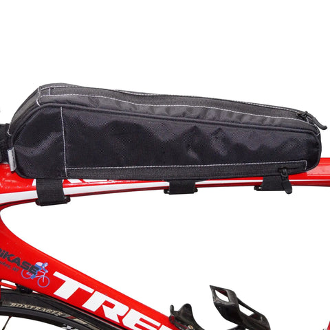 Long John Frame Bag For Bikes With Dual Duty Top Tube And Frame Storage, Side Zippers For Easy Access At Any Angle