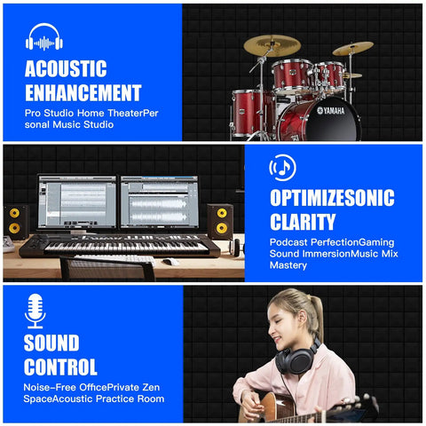 48 Pack Heavy Duty Soundproof Foam Acoustic Panels 12 X 12 Inch Wall Tiles For Podcast Setup enhancing studio sound clarity.