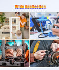 Image showing applications of M4 Screw Kit With Nuts And Washers Kadrick 600Pcs Alloy Steel in assembly, electronics, and bike repair.