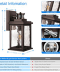 Diagram showing the Outdoor Motion Sensor Porch Light In Oil Rubbed Bronze, Waterproof Exterior Wall Lantern details and features.