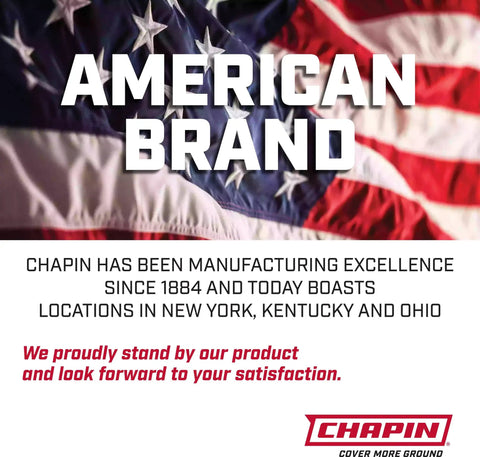 American flag background with text highlighting Chapin's manufacturing locations in New York, Kentucky, and Ohio.