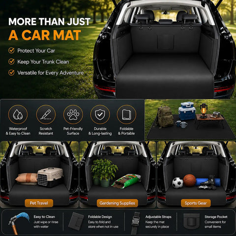 Heavy Duty SUV Cargo Liner For Tesla Cybertruck 2023 Plus Dog Floor Mat in cargo area, showcasing water-resistant Oxford cloth.