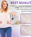 White Disposable Arm Sleeves 18 Inch 1000 Pack Waterproof 1.5 Mil PE Sleeve Covers Unisex Work Arm Protectors For Painting Cleaning Food Prep Pro Grade Industrial Tasks, woman wearing sleeve cover