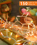Easter String Lights 33Ft 150 Count Pastel Incandescent Mini Fairy Lights UL Certified 120V with Easter decor in basket