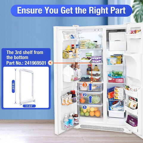 Crisper Pan Cover Replacement For Frigidaire Refrigerators 241969501 With Shelf Frame Without Glass shown in fridge.