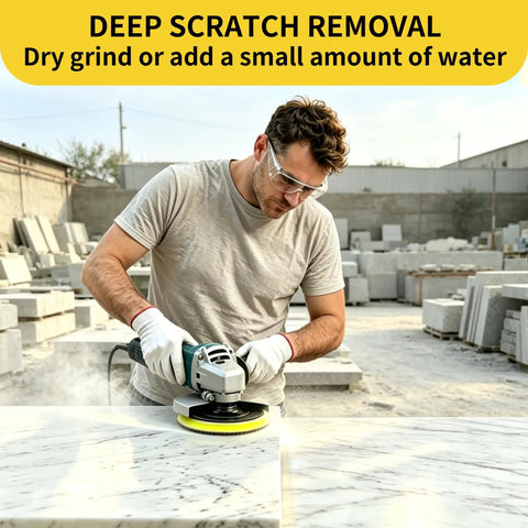 7 Inch Diamond Polishing Pads Tile Stone Sanding Kit With Heavy Duty Resin Bond used on marble surface for scratch removal.
