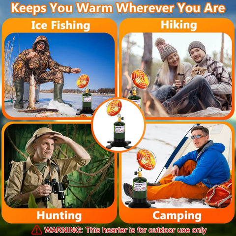 People using Portable Propane Heater For Camping And Outdoors With Cordless Control Valve Space Patio Heater Foldable Tank Holder