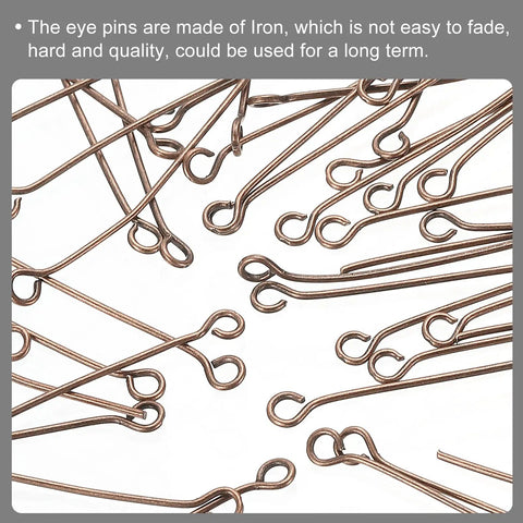 Red Copper Eye Pins 45mm 21 Gauge 0.7mm For Jewelry Making Findings DIY Craft Bead Stringing Necklaces Bracelets Earrings Head Pins Ideal 200 Pieces For Beaders DIYers And Craft Lovers, close-up