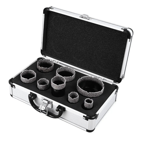 Kickstart Your DIY Project With This Awesome 8-Pc Grit Hole Saw Kit Designed For Drilling Marble Glass Ceramic Tiles And Concrete With Sharp Diamond Tips That Make Hard Work Easy Peasy. 8-piece diamond hole saw set in case, sizes 20mm to 68mm