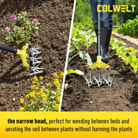 Rotary Cultivator Garden Tool For Loosening Compacted Soil 61 Inch With Detachable Aluminum Tines in garden bed use
