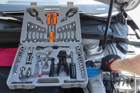 Versatile SAE and Metric Multi Use DIY Ready Tool Set With 119 Pieces In A Durable Plastic Toolbox Case For Home Repairs And Auto Projects