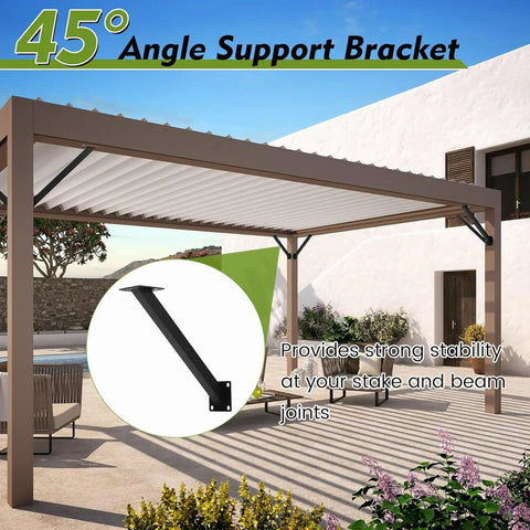 Heavy Duty 45 Degree Angle Support Brackets Kit For Wood Posts, 12 Piece Heavy Hitter Corner Brace Set built tough for pergola stability.