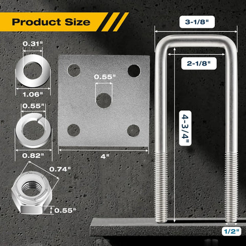 Stainless Steel Square U Bolts Kit For Boat Trailer Axle And Leaf Springs For 2x2 Axle Beefs Up Your Setup With Four Point Seven Five Inch Long Two Inch Wide U Bolts With Nuts Washers