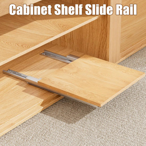Full Extension Undermount Drawer Slides Soft Close Bottom Mount Glide Tracks For Kitchen Pantry Pull Out Trays And Cabinet Trash Rollouts Heavy Duty Construction Glides Straight Without A Hitch For Stress Free Organization, showing wood shelf on slide rail.