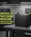 Badass Heavy Duty Bench Grinder Cover Waterproof 600D Polyurethane Dust Protector For 6 To 8 Inch Workbench Motors, black cover on bench.