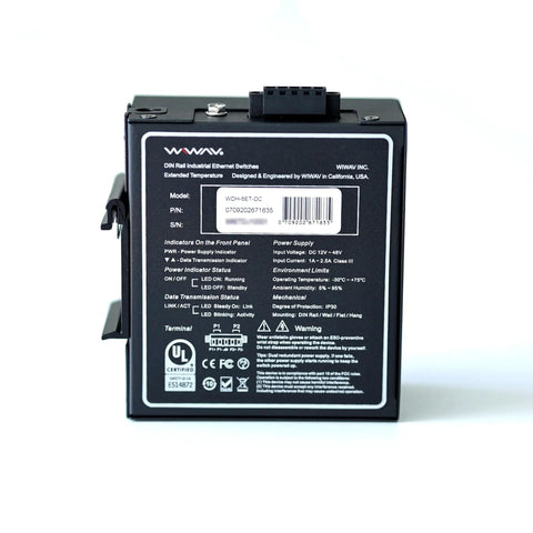Back view of 8 Port Industrial Unmanaged Ethernet Switch 10 100 Mbps With DIN Rail Or Wall Mount UL Listed Fanless IP30 Rugged