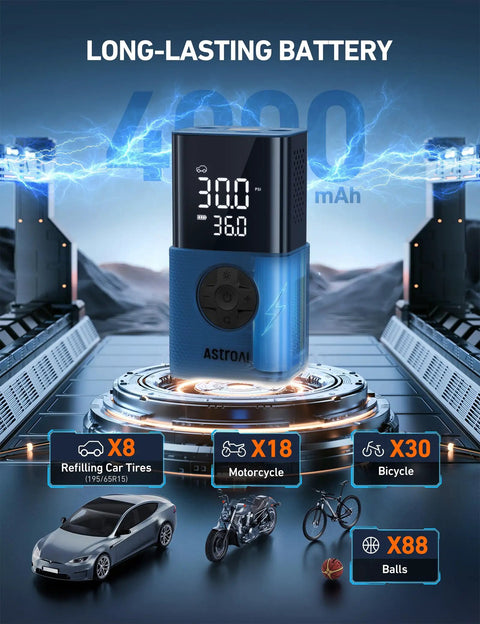 On The Go Portable Tire Inflator L7S Cordless Air Compressor With Digital Dual Value Display 150 PSI Car Tire Pump LED Light