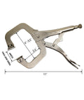 11 Inch Swivel Pad Locking C Clamp Pliers Set Of 10 Heavy Duty Heat Treated Steel With Nickel Plating measuring dimensions