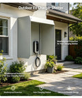 Heavy Duty Outdoor Ev Charger Rain Cover Featuring Galvanized Steel Construction And Wall Mount Spacing For Nasty Weather And Hella Tough Type Two Housing on a home wall.
