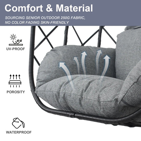 Close-up of thick cushion on Cozy Hanging Egg Chair With Stand For Indoor Outdoor Use Wicker Rattan Swing Hammock