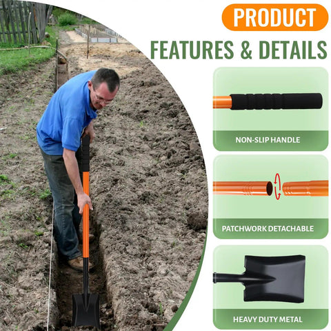 Handy Small Garden Shovel For Digging And Planting With 43 Inch Metal Handle Square Trench Spade and features overview