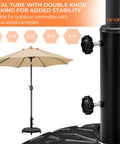 Heavy Duty Round Umbrella Base With 4 Lockable Rolling Wheels And 2 Knobs, 45 Lb Weatherproof Resin Iron Stand for patio