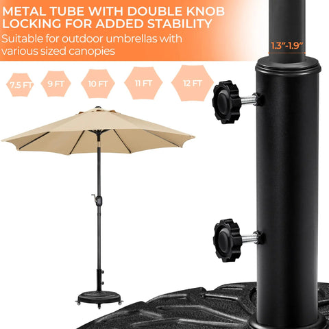 Heavy Duty Round Umbrella Base With 4 Lockable Rolling Wheels And 2 Knobs, 45 Lb Weatherproof Resin Iron Stand for patio