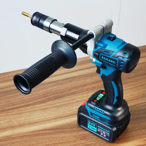 Pro Cordless Tapping Gun Machine With 21V Battery And ANSI Collets For M3 To M12 Taps, showing portable power tapper with grip.