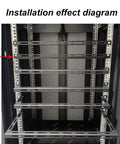 Installation effect diagram showcasing 2 Pcs 0.5U Cable Lacing L Bars for 19 Inch Server Rack Rig with mounted steel brackets.