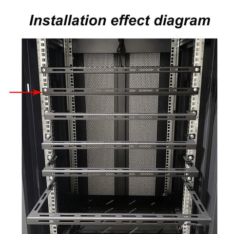 Installation effect diagram showcasing 2 Pcs 0.5U Cable Lacing L Bars for 19 Inch Server Rack Rig with mounted steel brackets.